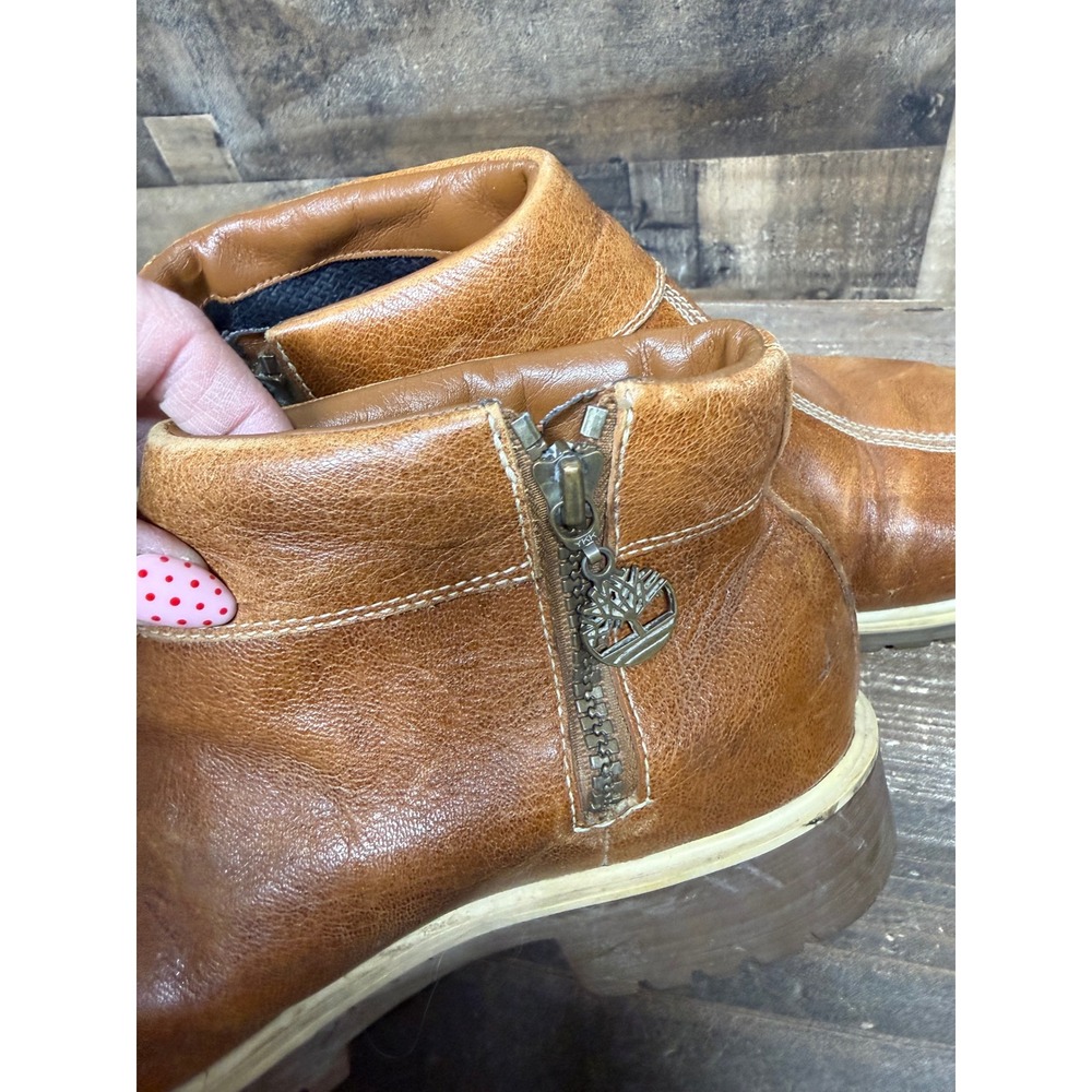 Timberland Brown Leather Side Zip Ankle Boots Lug Sole Womens Size 8 - Picture 8 of 9